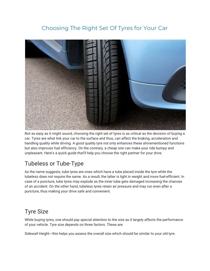 choosing the right set of tyres for your car