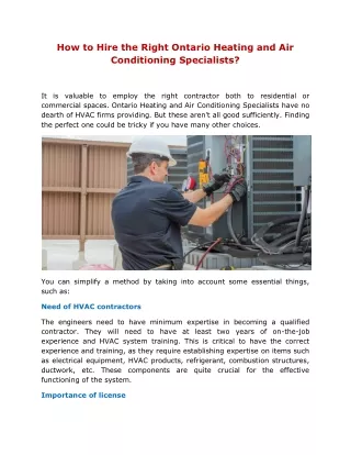 How to Hire the Right Ontario Heating and Air Conditioning Specialists