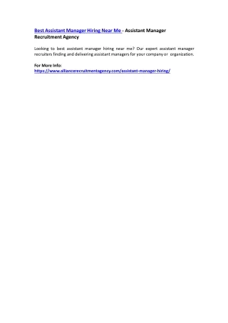 best assistant manager hiring near me assistant