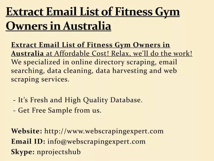 extract email list of fitness gym owners in australia