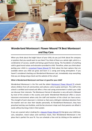 Wonderland Montessori: Flower Mound TX Best Montessori and Day Care
