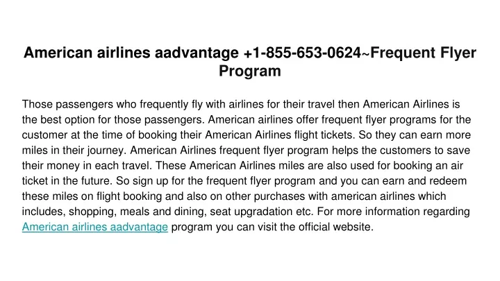 american airlines aadvantage 1 855 653 0624 frequent flyer program