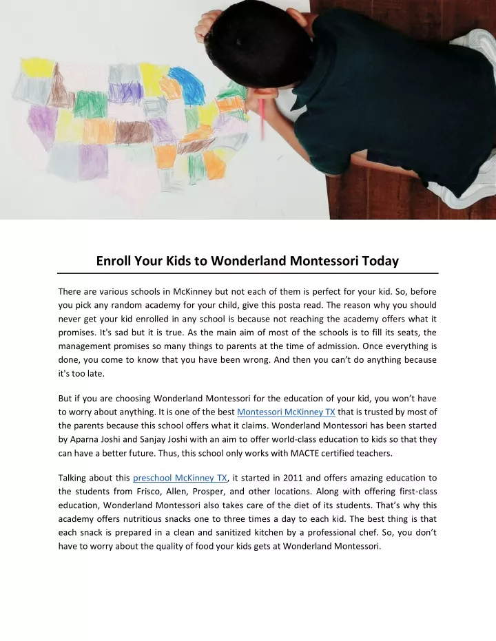 enroll your kids to wonderland montessori today