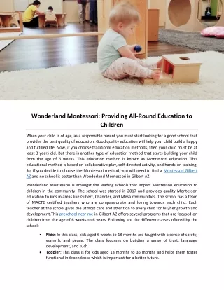 Wonderland Montessori: Providing All-Round Education to Children