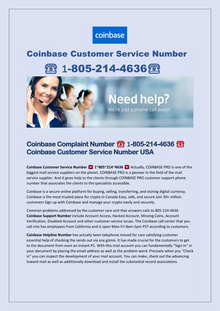 coinbase customer service number 805 214 4636