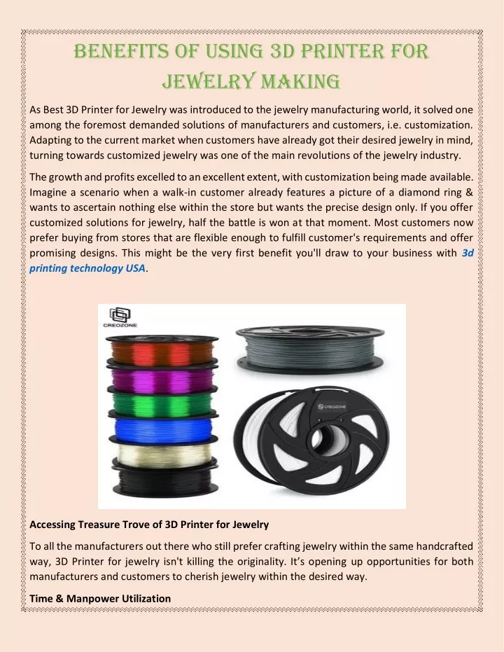 benefits of using 3d printer for jewelry making