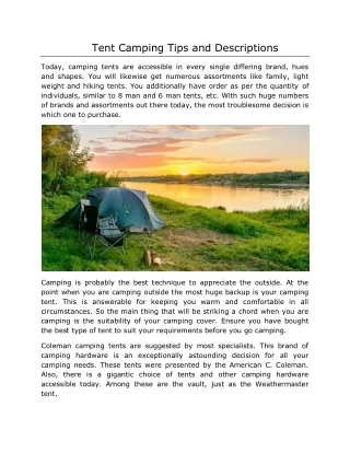 Tent Camping Tips and Descriptions