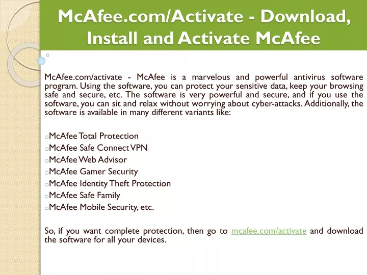 mcafee com activate download install and activate mcafee