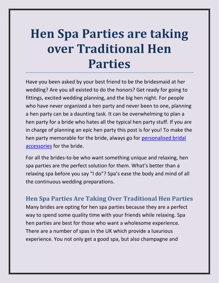 hen spa parties are taking over traditional