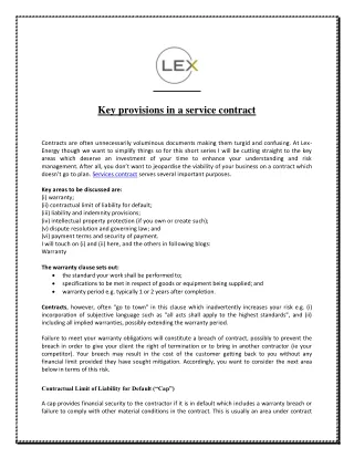 Key provisions in a service contract - Lex Energy