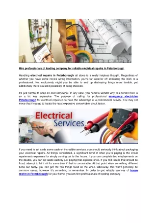 Hire professionals of leading company for reliable electrical repairs in Peterborough