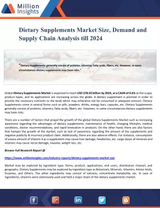 Dietary Supplements Market Size, Demand and Supply Chain Analysis till 2024