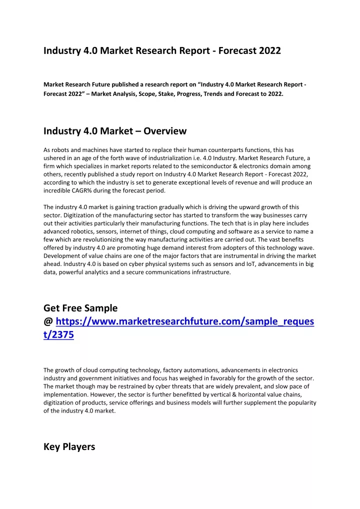 industry 4 0 market research report forecast 2022