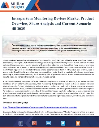 Intrapartum Monitoring Devices Market Product Overview, Share Analysis and Current Scenario till 2025