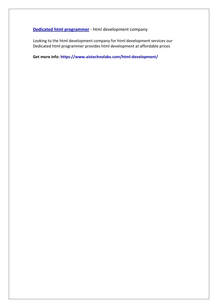 dedicated html programmer html development company