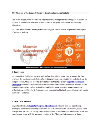 Why Magento Is The Greatest Option To Develop eCommerce Website