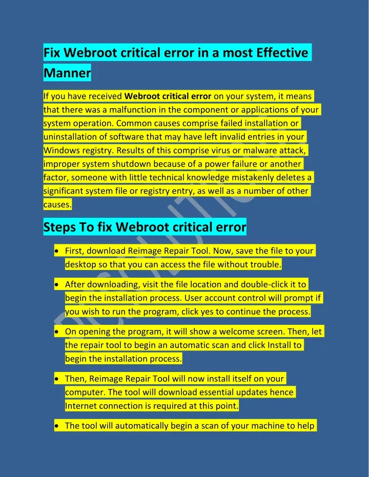 fix webroot critical error in a most effective