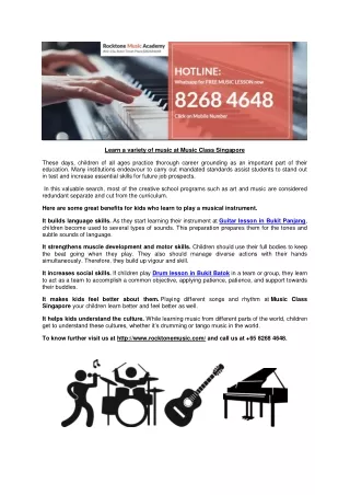 Learn a variety of music at Music Class Singapore
