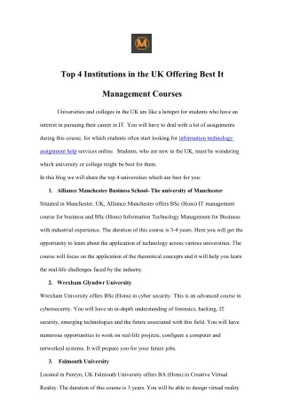 top 4 institutions in the uk offering best it