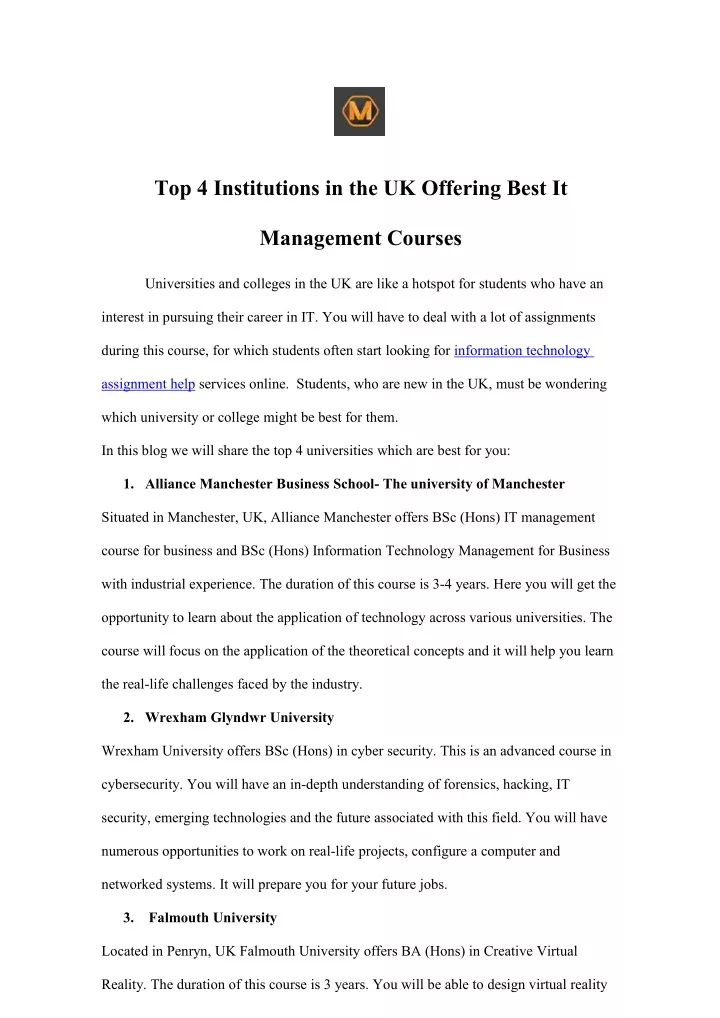 top 4 institutions in the uk offering best it