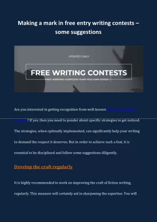 Making a mark in free entry writing contests – some suggestions