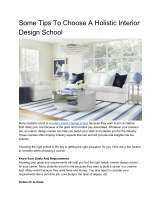 Some Tips To Choose A Holistic Interior Design School