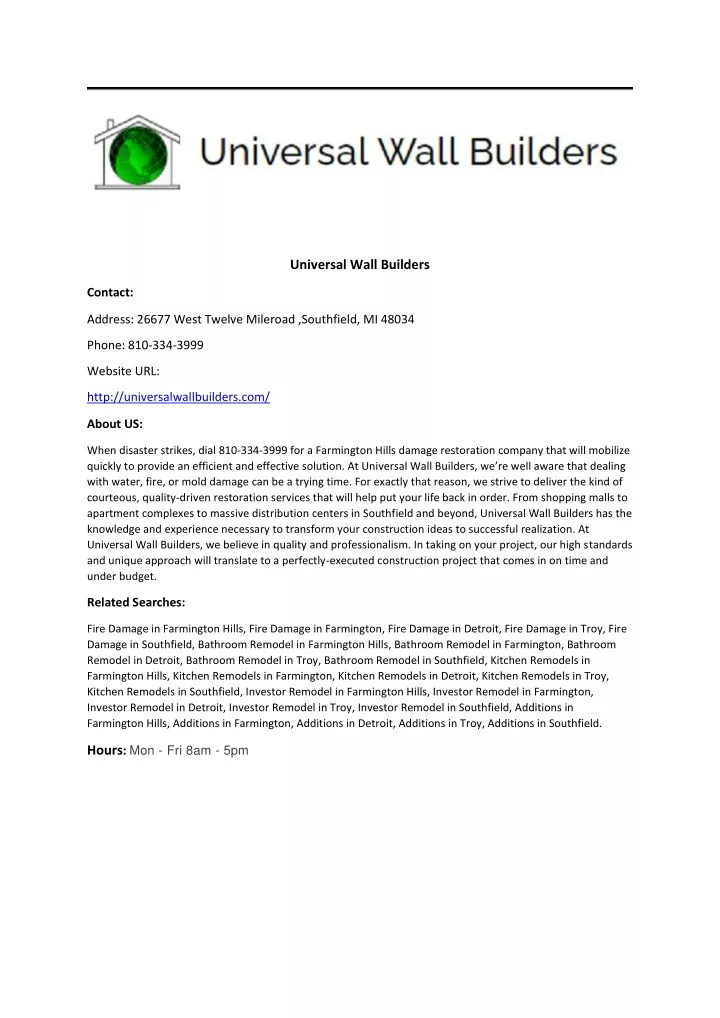 universal wall builders