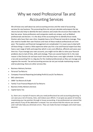 Why we need Professional Tax and Accounting Services