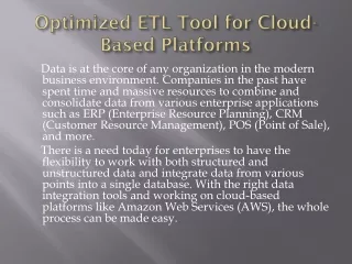 optimized etl tool for cloud based platforms