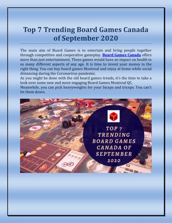 top 7 trending board games canada of september