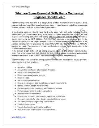 What are Some Essential Skills that a Mechanical Engineer Should Learn