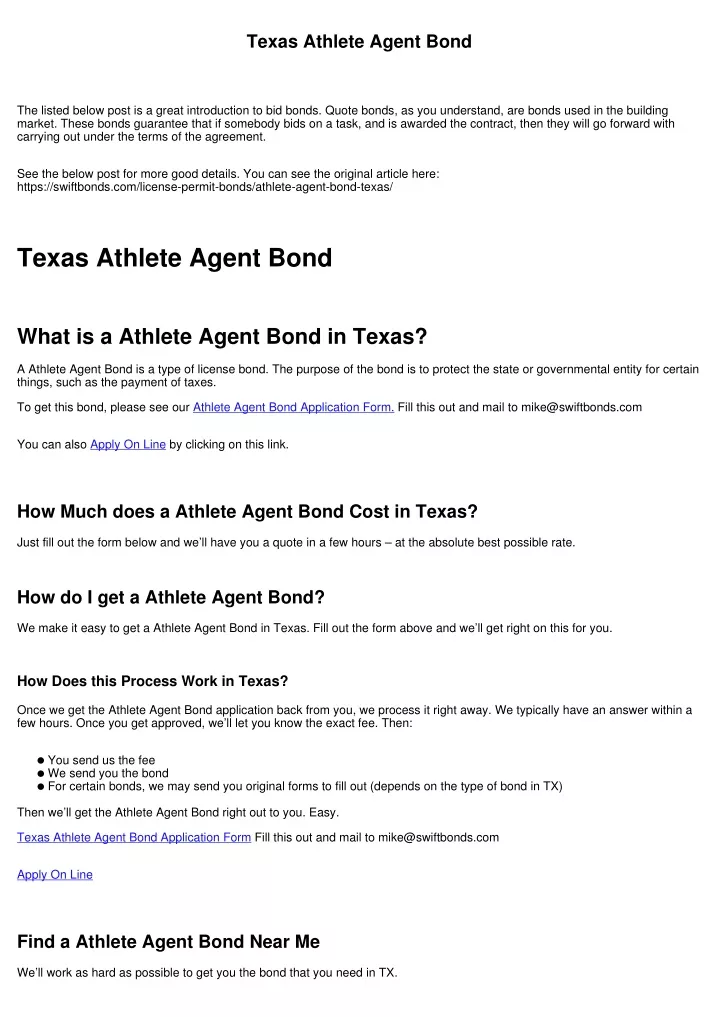 texas athlete agent bond