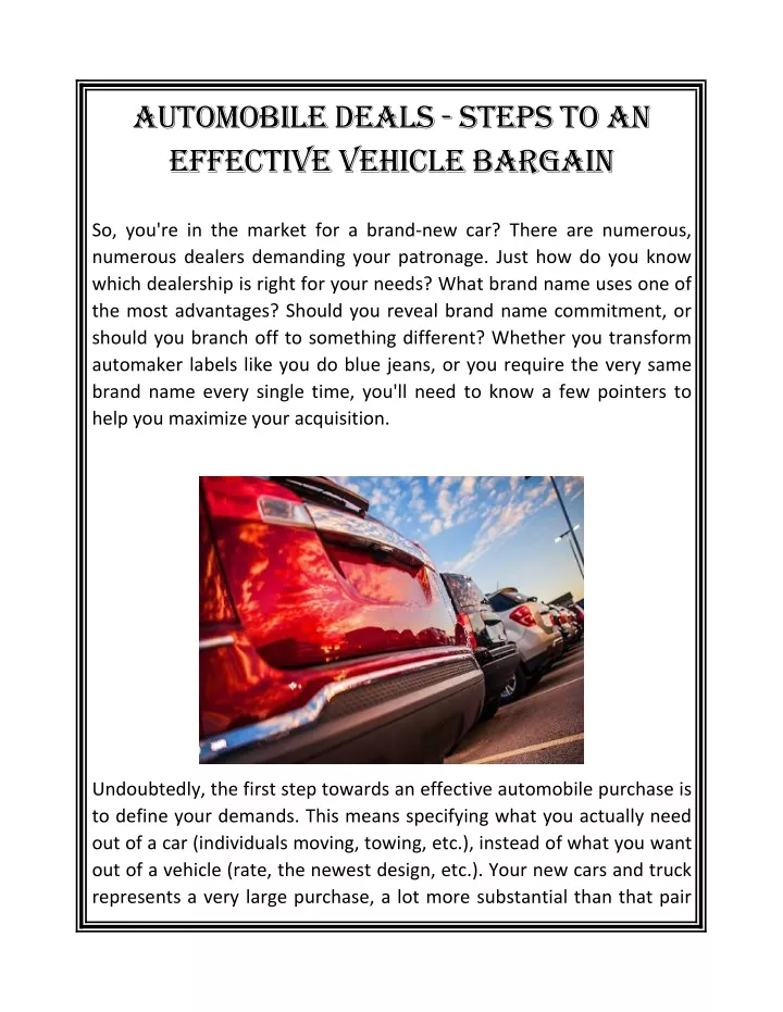 automobiledeals steps to an effective vehicle