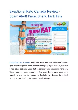 Exeptional Keto Canada Review - Scam Alert! Price, Shark Tank Pills