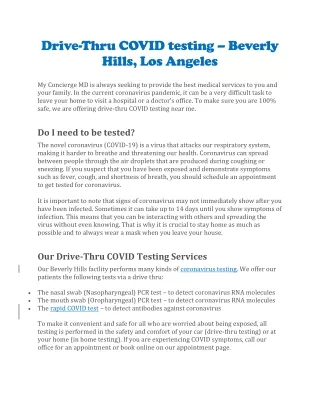 drive thru covid testing beverly hills los angeles