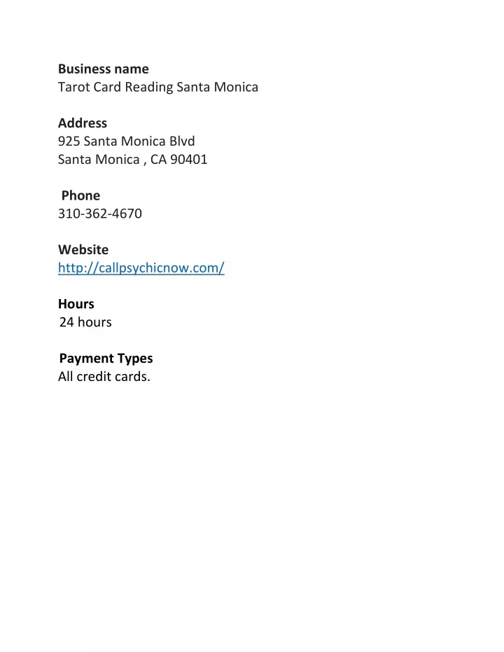 business name tarot card reading santa monica