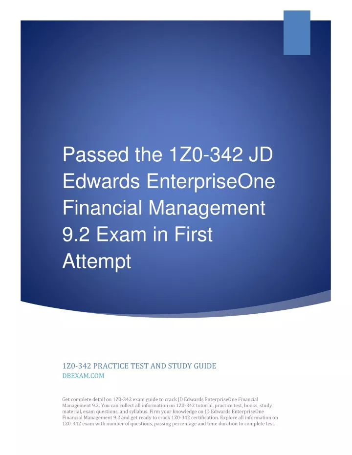 passed the 1z0 342 jd edwards enterpriseone
