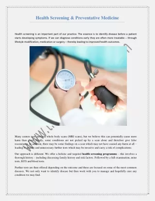 Health Screening and Preventative Medicine