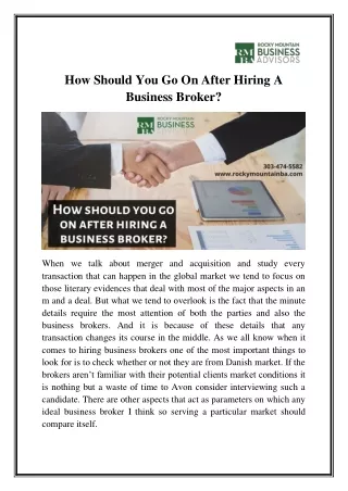 How Should You Go On After Hiring A Business Broker?
