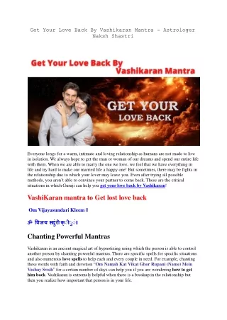 Get Your Love Back By Vashikaran Mantra - Astrologer Naksh Shastri