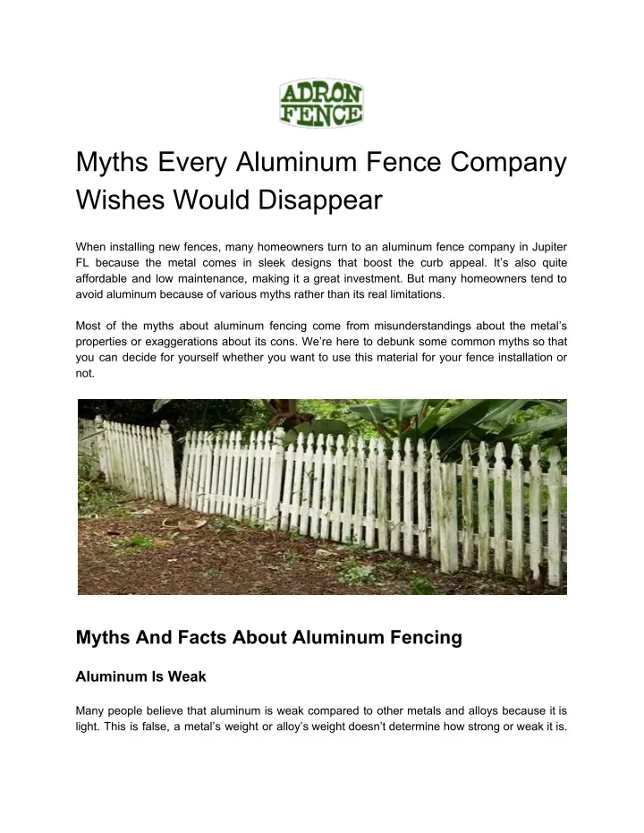 myths every aluminum fence company wishes would