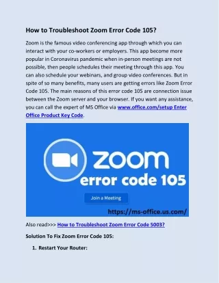 how to troubleshoot zoom error code 105