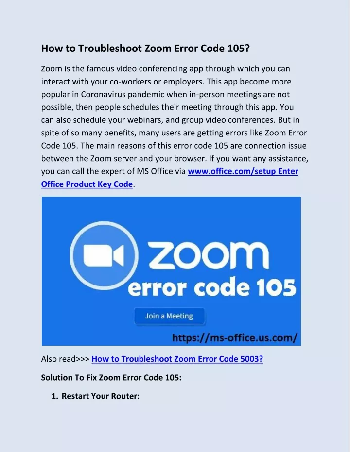 how to troubleshoot zoom error code 105