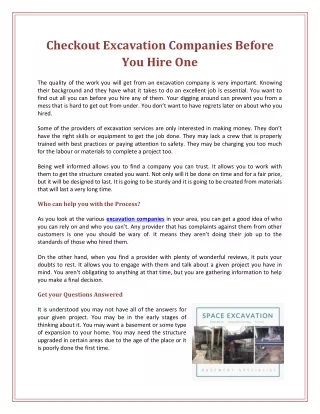 Checkout Excavation Companies Before You Hire One