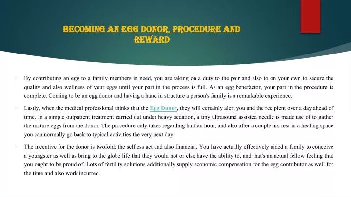 becoming an egg donor procedure and reward