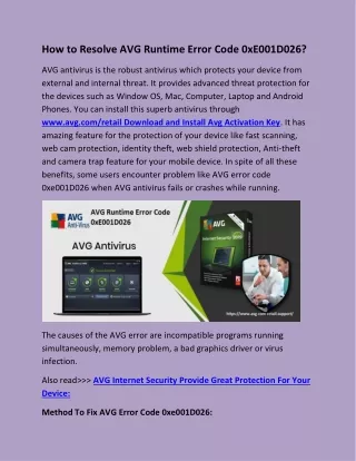 how to resolve avg runtime error code 0xe001d026