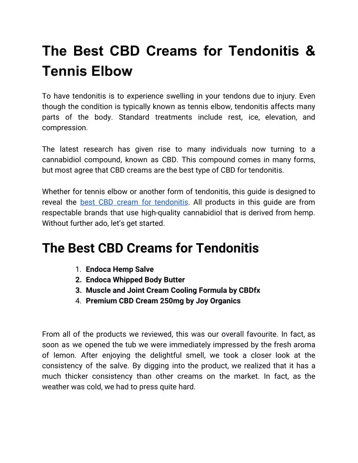 the best cbd creams for tendonitis tennis elbow