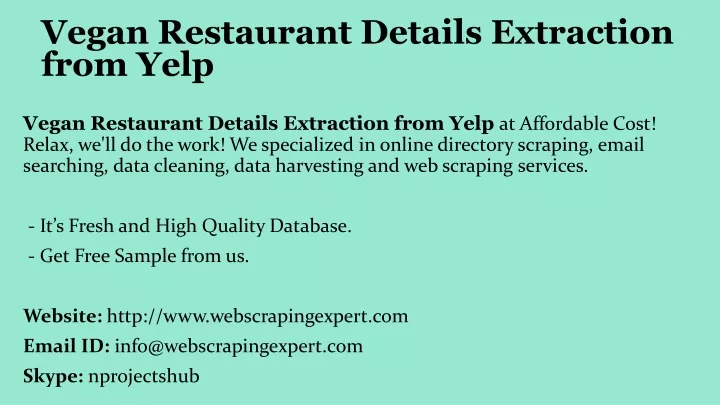 vegan restaurant details extraction from yelp