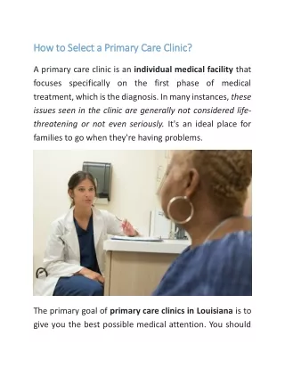 How to Select a Primary Care Clinic?