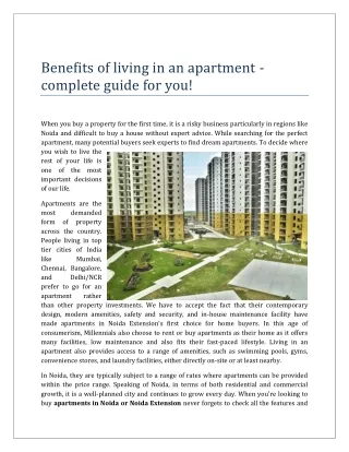 Benefits of living in an apartment - complete guide for you!